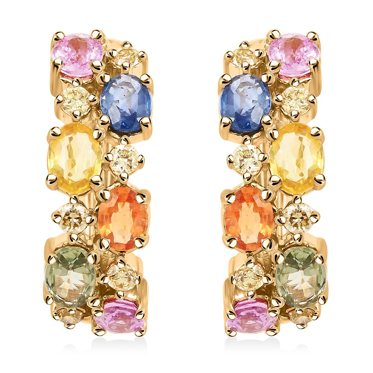 Ankur Treasure Chest Modani 14K Yellow Gold Multi Sapphire and SI Natural Yellow Diamond Earrings 2.00 ctw