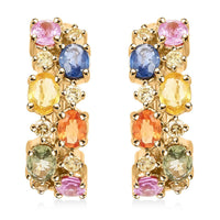 Ankur Treasure Chest Modani 14K Yellow Gold Multi Sapphire and SI Natural Yellow Diamond Earrings 2.00 ctw