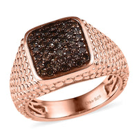 Natural Champagne Diamond Men's Ring in Vermeil Rose Gold Over Sterling Silver 1.00 ctw
