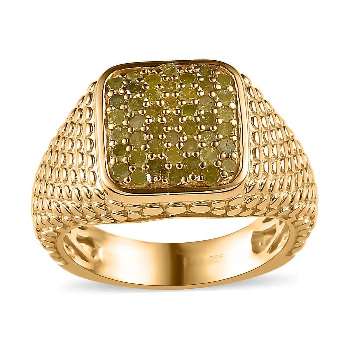 Natural Champagne Diamond Men's Ring in Vermeil Rose Gold Over Sterling Silver 1.00 ctw