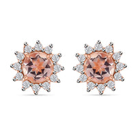 Marropino Morganite and White Zircon Sunburst Stud Earrings in Vermeil Rose Gold Over Sterling Silver 1.00 ctw