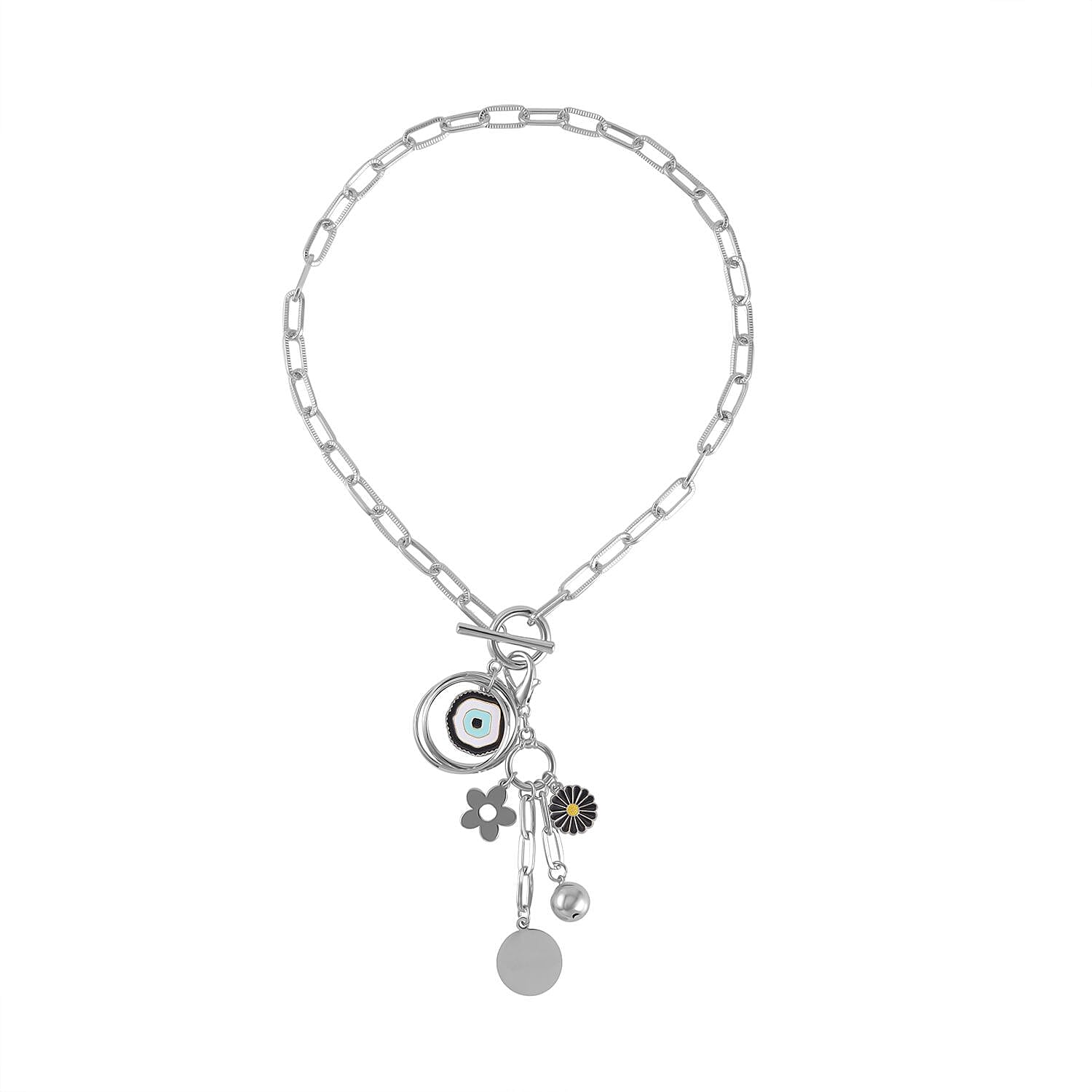 Enameled Paperclip Necklace 18.5 Inches with Lobster Charm in Silvertone