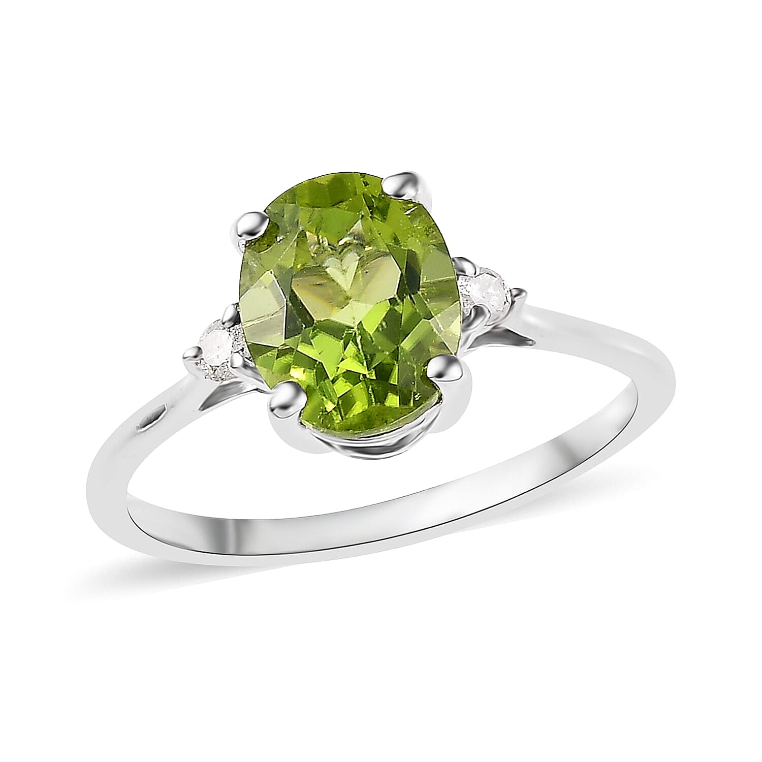 Peridot, Diamond Ring in Platinum Over Sterling Silver (Size 6.0) 2.10 ctw