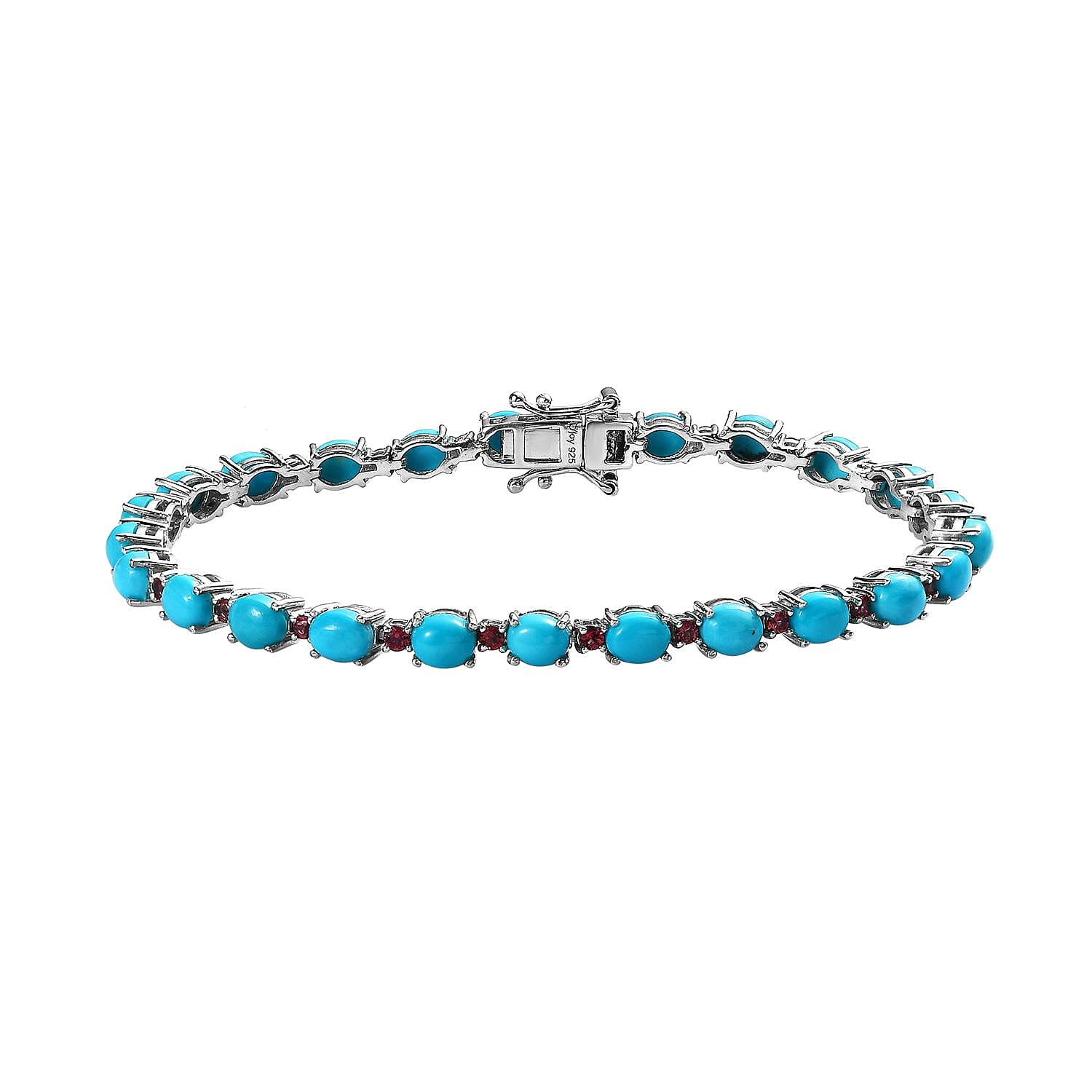 Premium Sleeping Beauty Turquoise and Ouro Fino Rubellite Bracelet in Platinum Over Sterling Silver (7.25 In) 9.85 ctw (Del. in 7-10 Days)