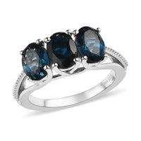 London Blue Topaz 3 Stone Ring in Platinum Over Sterling Silver (Size 10) 2.85 ctw