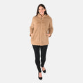 Tamsy Khaki Stripe Embossed Hooded Faux Fur Coat - S/M - Sticky add to cart bar