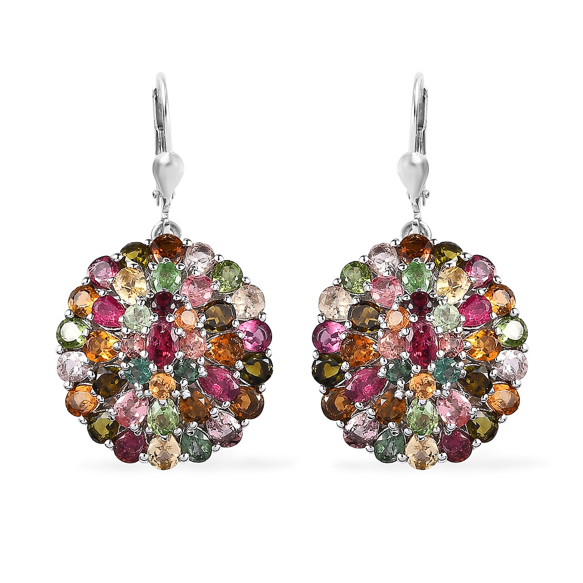 Multi-Tourmaline Earrings in Platinum Over Sterling Silver 10.25 ctw
