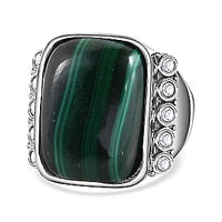 Malachite and White Zircon 19.32 ctw Ring in Stainless Steel (Size 8)