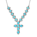 Sleeping Beauty Turquoise Cross Necklace 18 Inches in Platinum Over Sterling Silver 8.75 ctw - Sticky add to cart bar