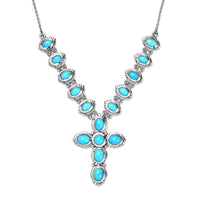 Sleeping Beauty Turquoise Cross Necklace 18 Inches in Platinum Over Sterling Silver 8.75 ctw
