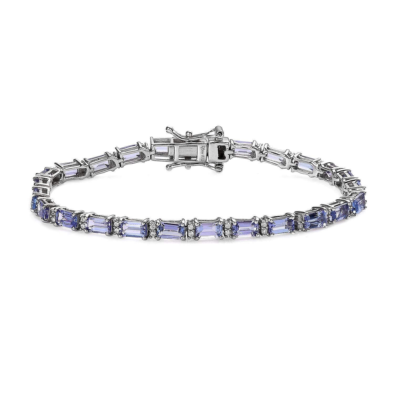 Tanzanite and Moissanite Tennis Bracelet in Platinum Over Sterling Silver (6.50 In) 7.30 ctw