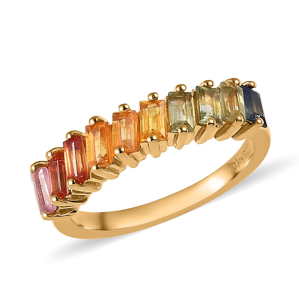 Premium Multi Sapphire Half Band Ring in Vermeil Yellow Gold Over Sterling Silver 1.25 ctw