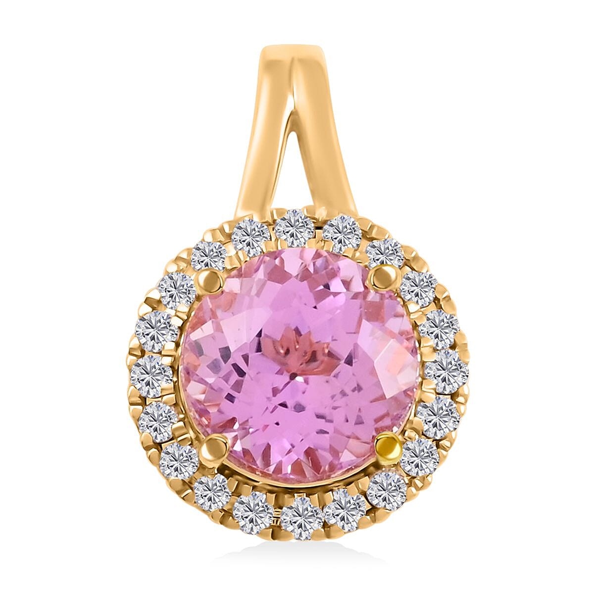 Certified & Appraised Luxoro 14K Yellow Gold AAA Patroke Kunzite and G-H I2 White Diamond Halo Pendant without Chain (Size 7.0) 2.85 ctw