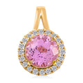 Certified & Appraised Luxoro 14K Yellow Gold AAA Patroke Kunzite and G-H I2 White Diamond Halo Pendant without Chain (Size 7.0) 2.85 ctw - Sticky add to cart bar