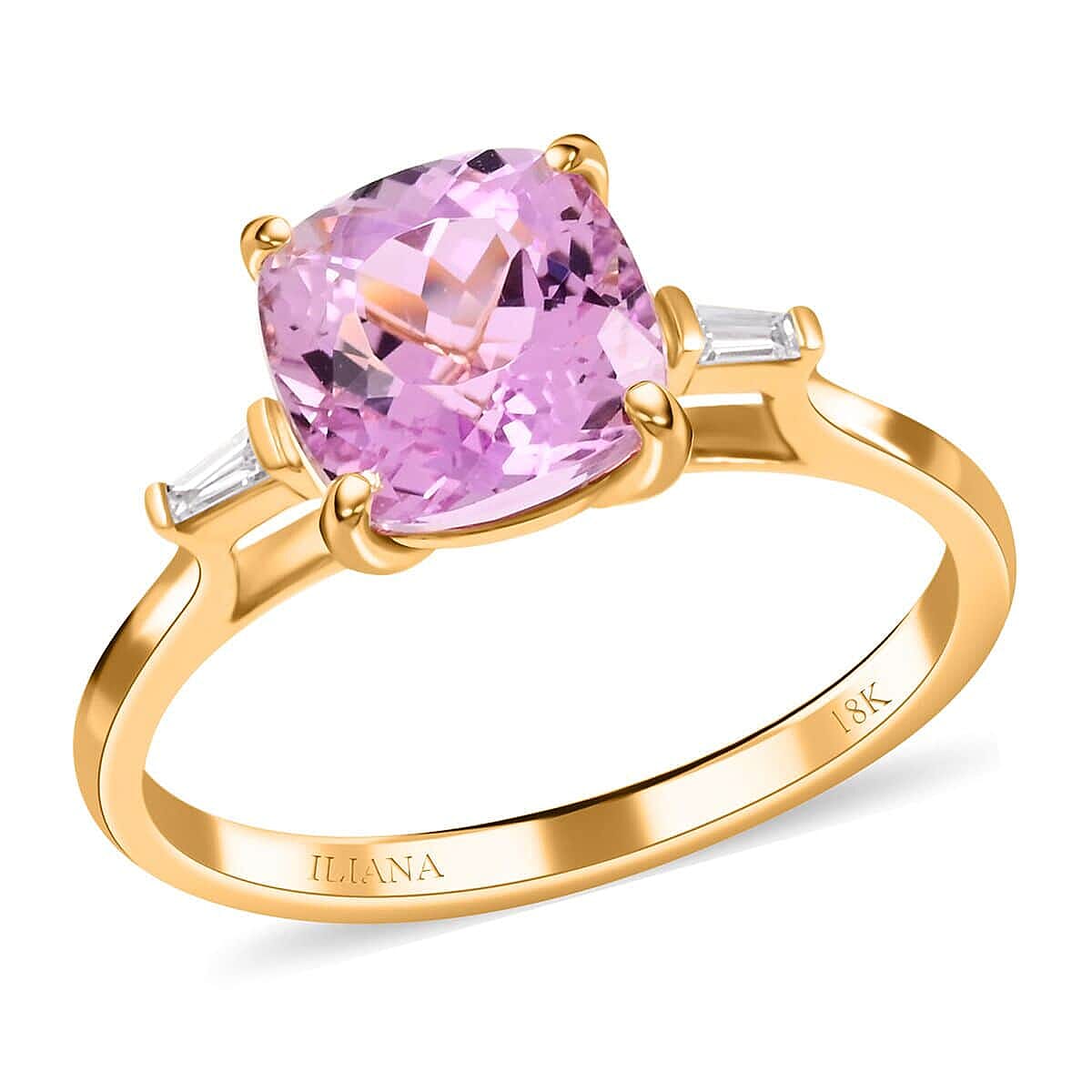 Certified & Appraised Iliana 18K Yellow Gold AAA Patroke Kunzite and G-H SI Diamond Ring 3.15 ctw