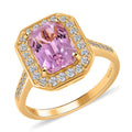 Certified & Appraised Iliana 18K Yellow Gold AAA Patroke Kunzite and G-H SI Diamond Halo Ring 4.70 Grams 3.30 ctw - Sticky add to cart bar