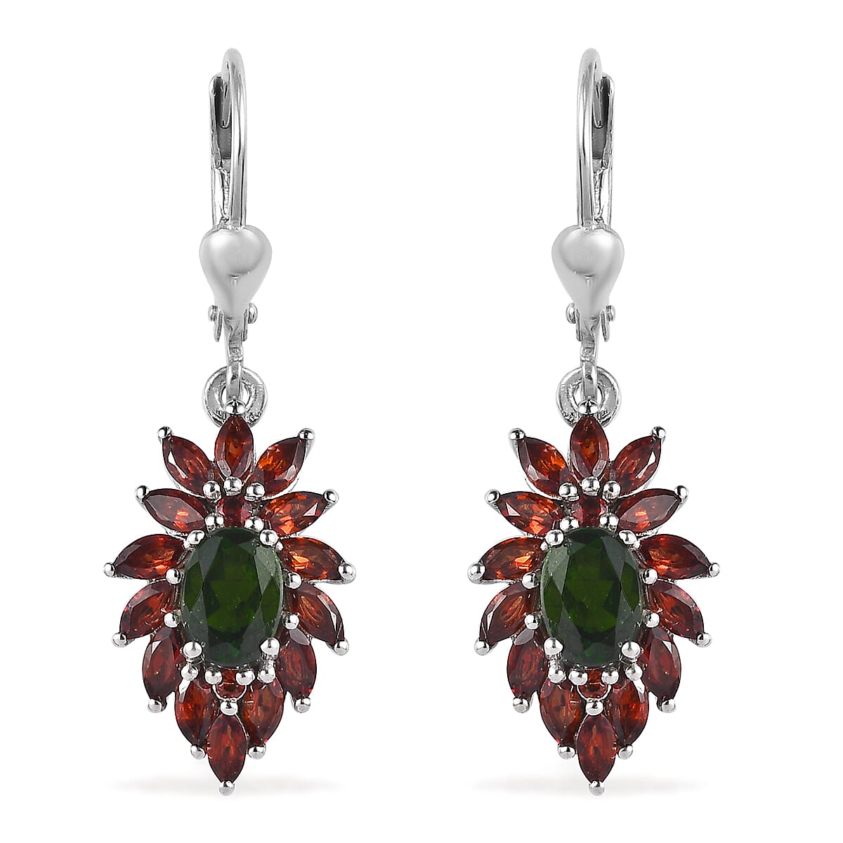 Chrome Diopside and Mozambique Garnet Lever Back Earrings in Platinum Over Sterling Silver 3.90 ctw