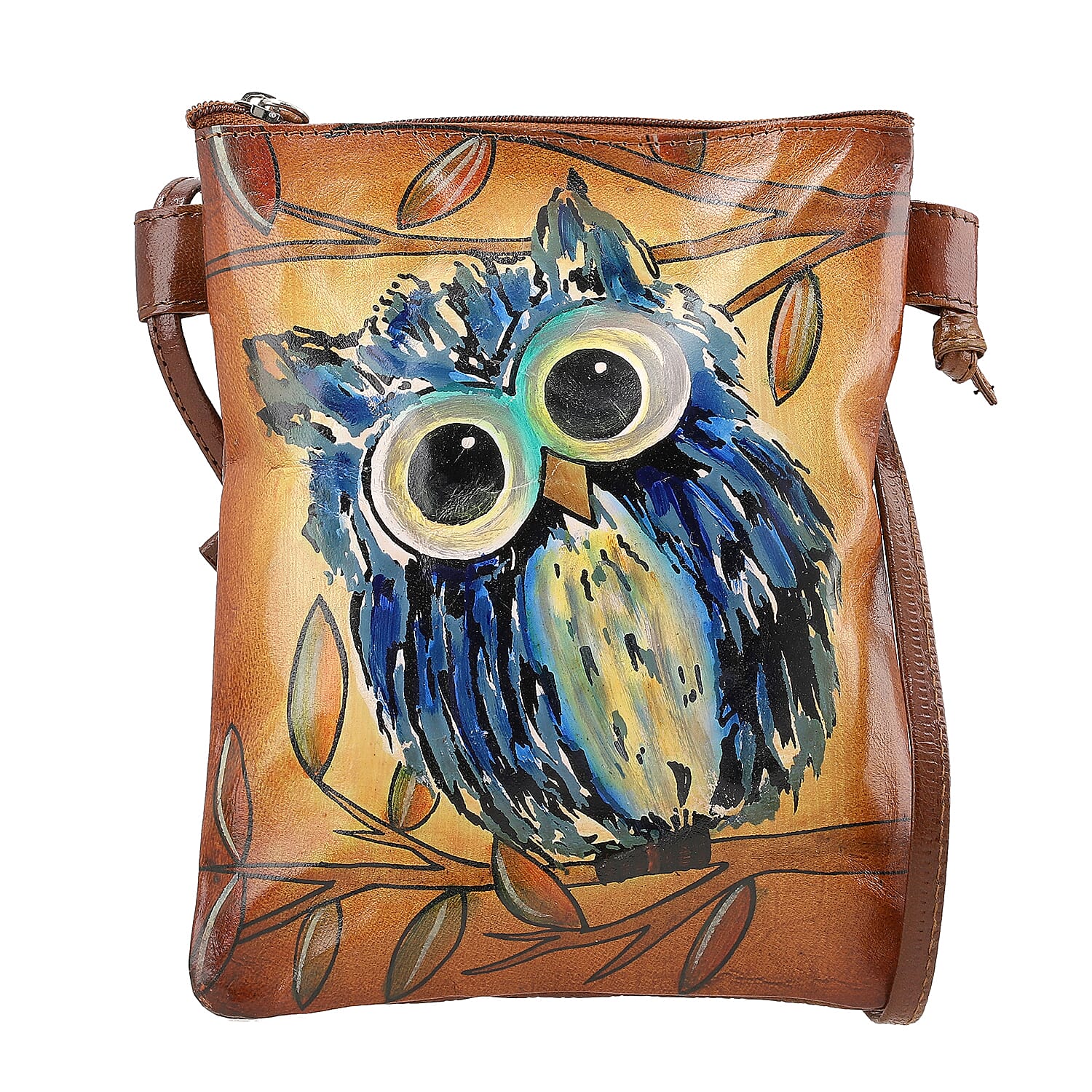 VIVID by SUKRITI Butterfly Theme Hand Painted Genuine Leather Crossbody Bag Size: 6.2(L) x 7.8(H) inches Color: Blue