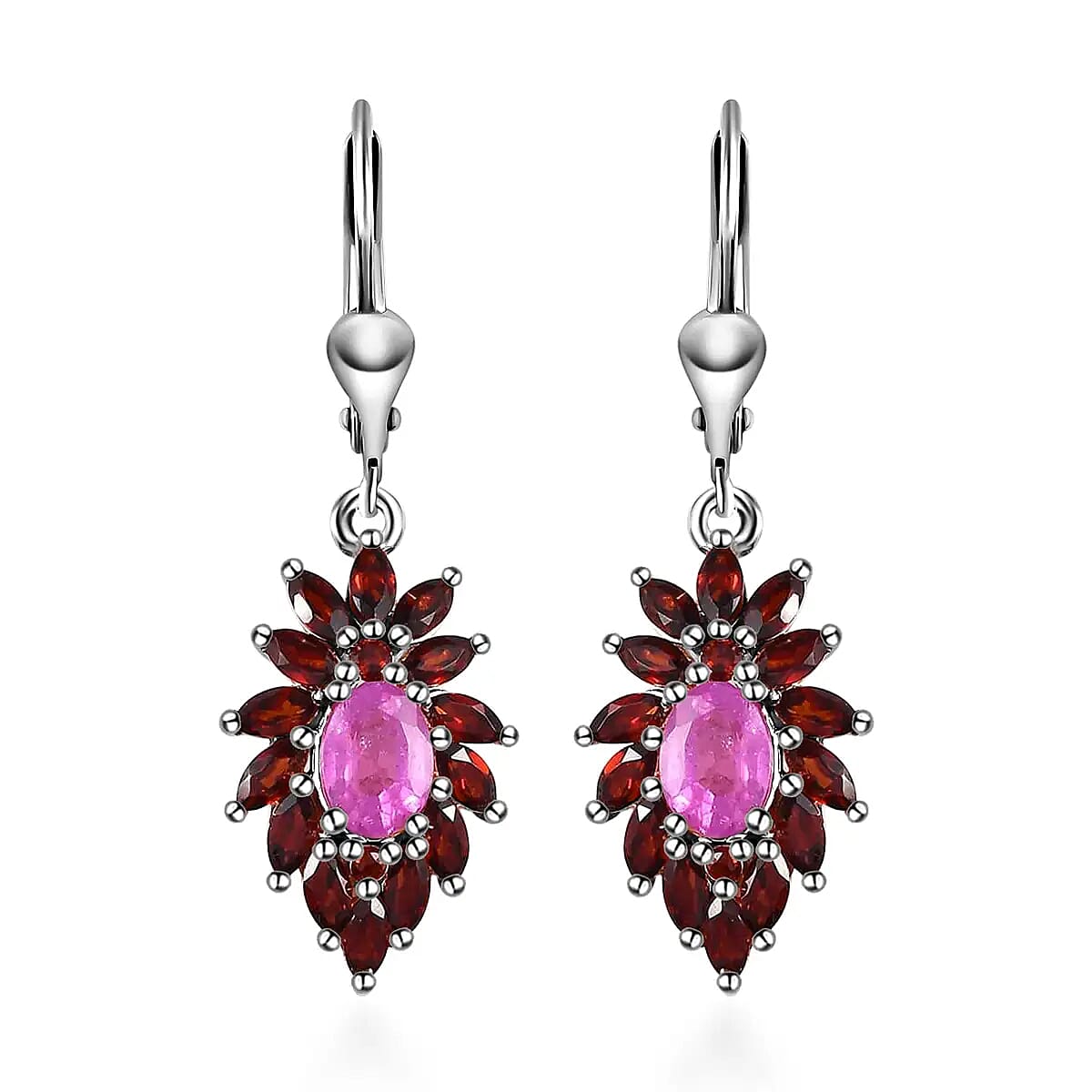 Ilakaka Hot Pink Sapphire (FF) and Mozambique Garnet Lever Back Earrings in Vermeil Yellow Gold Over Sterling Silver 5.35 ctw