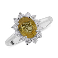Premium Yellow Sapphire, Moissanite Sunburst Ring in Platinum Over Sterling Silver (Size 10.0) 2.00 ctw