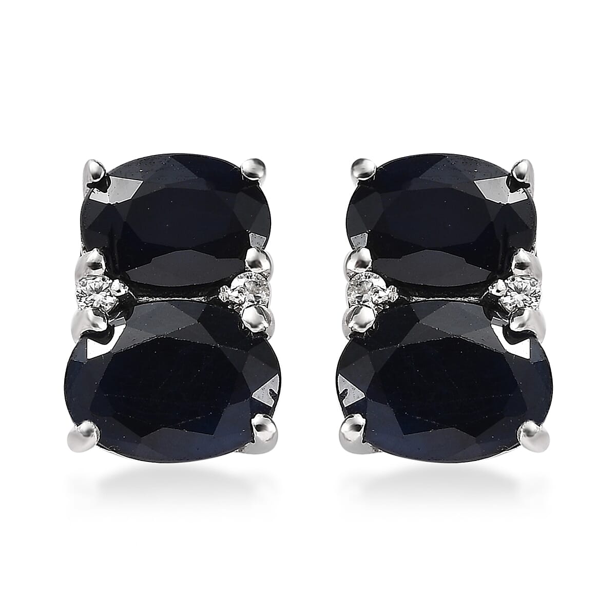 Madagascar Blue Sapphire (DF) and White Zircon Earrings in Platinum Over Sterling Silver 5.25 ctw