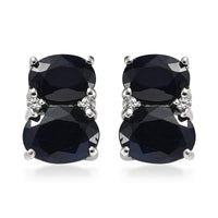 Madagascar Blue Sapphire (DF) and White Zircon Earrings in Platinum Over Sterling Silver 5.25 ctw