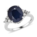 Madagascar Blue Sapphire (DF) and White Zircon Ring in Platinum Over Sterling Silver (Size 10.0) 12.50 ctw - Sticky add to cart bar