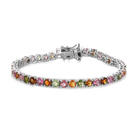 Multi-Tourmaline Tennis Bracelet in Platinum Over Sterling Silver (6.50 In) 6.70 ctw (Del. in 5-7 Days)