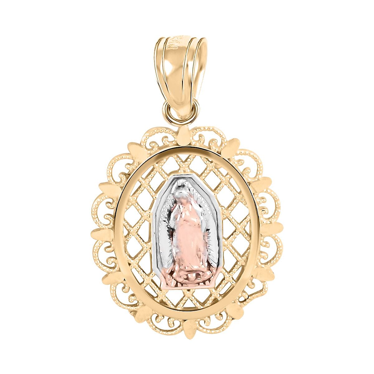 Made in America 10K Yellow, White and Rose Gold 13.75x19.00mm Religious Pendant 0.80 Grams