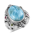 Artisan Crafted Larimar and Multi Gemstone Ring in Sterling Silver 12.10 ctw - Sticky add to cart bar