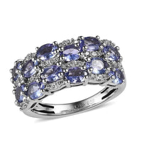 Tanzanite and White Zircon Ring in Platinum Over Sterling Silver 2.25 ctw