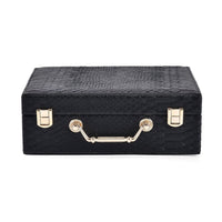 Snake Skin Pattern Faux Leather 2 pcs Jewelry Box Set with Multi Section and Mirror - Black (9.25"x7.28"x3.35")