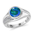 Paraiba Peacock Quartz (Triplet) and White Zircon 2.75 ctw Ring in Platinum Over Sterling Silver (Size 11.5) - Sticky add to cart bar