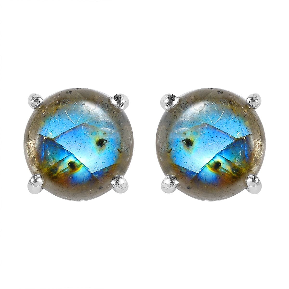 Malagasy Labradorite 5.15 ctw Solitaire Stud Earrings in Sterling Silver