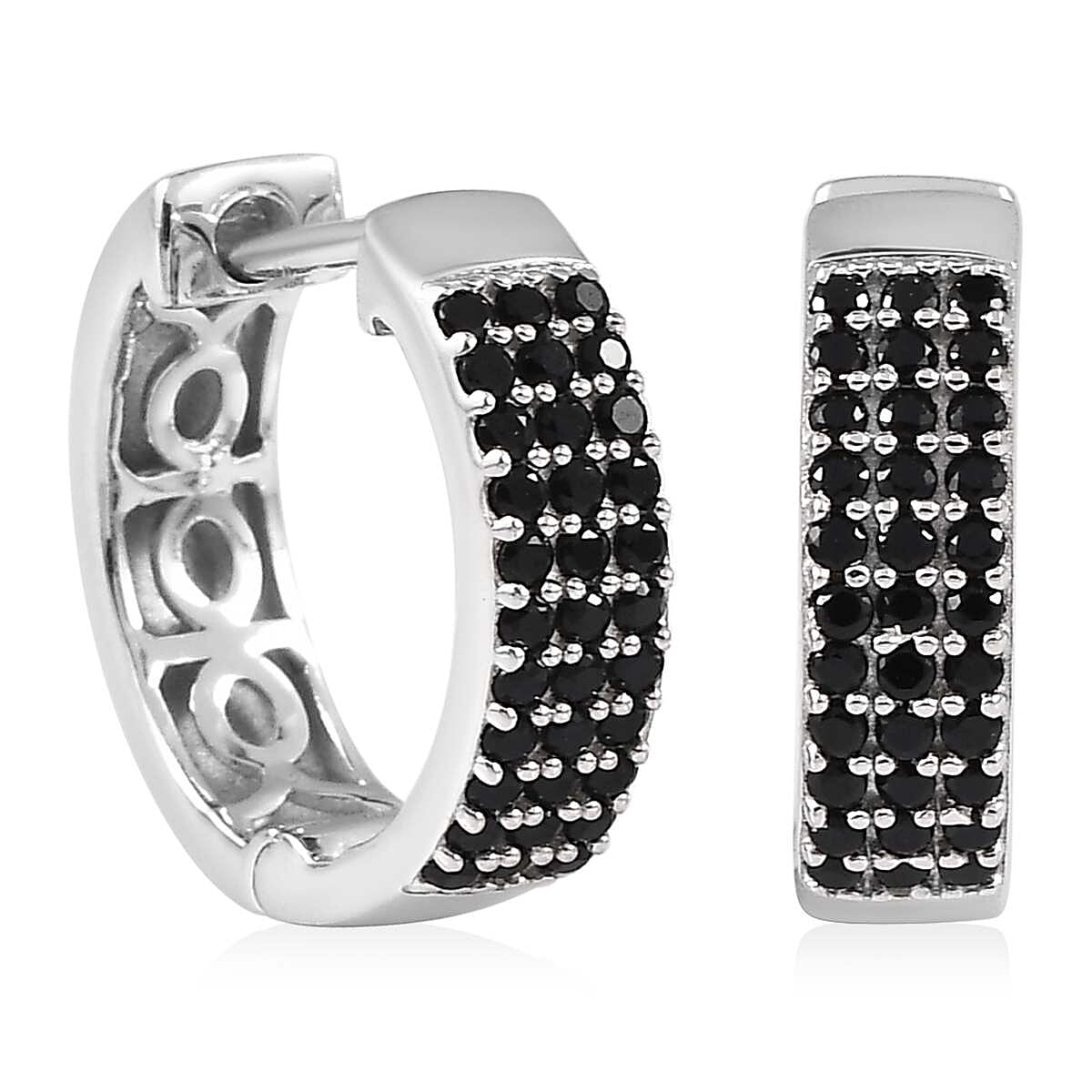 Thai Black Spinel Hoop Earrings in Platinum Over Sterling Silver 0.75 ctw