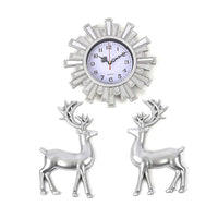 Silver Color Fancy Wall Colock (9.76"x9.76") (1xAA Battery Not Included) and 2pcs Deer Decor (5.9"x9.84")