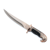 Dark Silver Outdoor Hunting Knife Stainless Steel Blade 6.6" and Scabbard Handle with Cayote Head Pommel