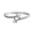 Simulated Pearl and Simulated Diamond Bypass Bangle Bracelet in Silvertone (7.0 In) 1.00 ctw - Sticky add to cart bar