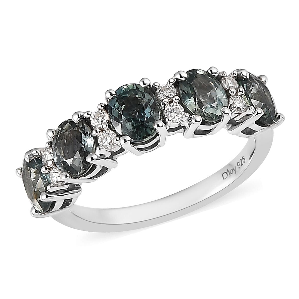 Premium Natural Australian Sapphire and Moissanite Ring in Platinum Over Sterling Silver 2.40 ctw