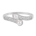 Simulated Pearl and Simulated Diamond Bypass Bangle Bracelet in Silvertone (7.0 In) 0.80 ctw - Sticky add to cart bar