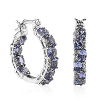 Tanzanite and White Zircon Inside Out Hoop Earrings in Platinum Over Sterling Silver 3.75 ctw