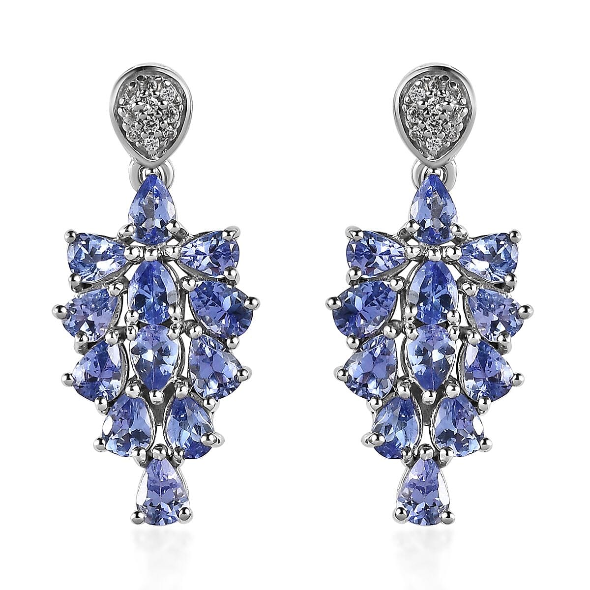 Tanzanite and White Zircon Earrings in Platinum Over Sterling Silver 3.60 ctw