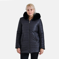 Tamsy Black Reversible Hoodie coat - One Side Cozy Faux Fur and One Side Puffer - M