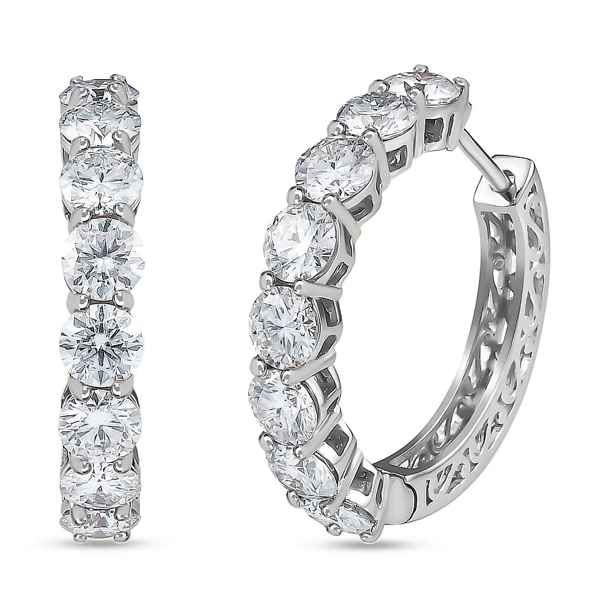 D'Joy White Moissanite (Rnd 5mm) Earrings in Rhodium Over Sterling Silver 7.60 ctw