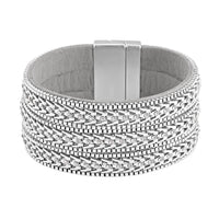 White Austrian Crystal Multi-Row Bracelet (7.50 In) in Silvertone