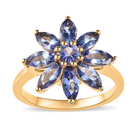 Tanzanite Floral Ring in Vermeil Yellow Gold Over Sterling Silver (Size 6.0) 2.20 ctw