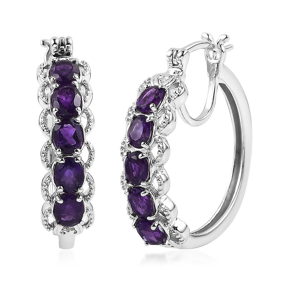 Karis Amethyst Hoop Earrings in Platinum Bond 2.90 ctw