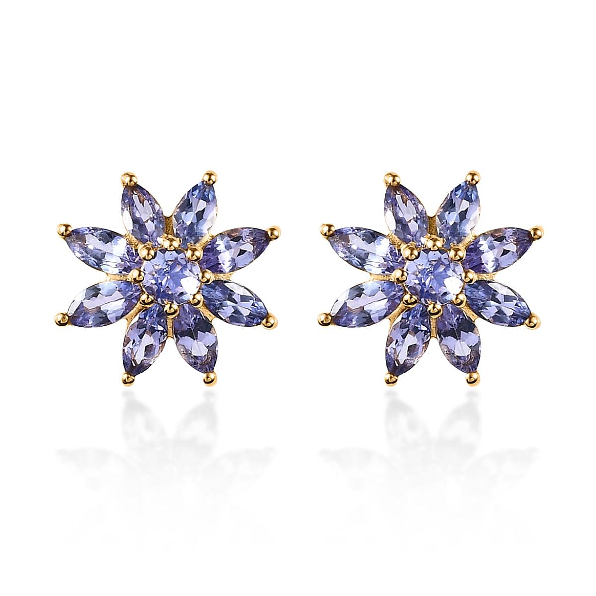 Premium Tanzanite Floral Stud Earrings in Vermeil Yellow Gold Over Sterling Silver 2.60 ctw