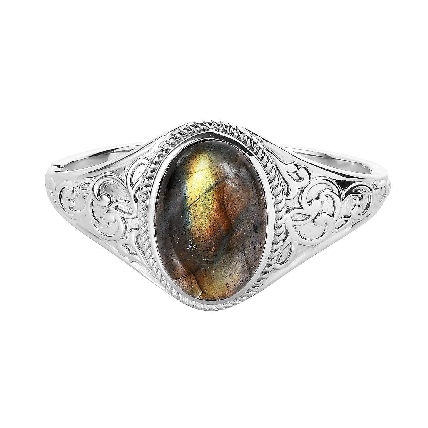 Malagasy Labradorite Bangle Bracelet in Stainless Steel (6.50 In) 33.50 ctw