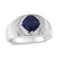 Madagascar Blue Sapphire (DF) and White Zircon Men's Ring in Platinum Over Sterling Silver (Size 10.0) 2.10 ctw - Sticky add to cart bar